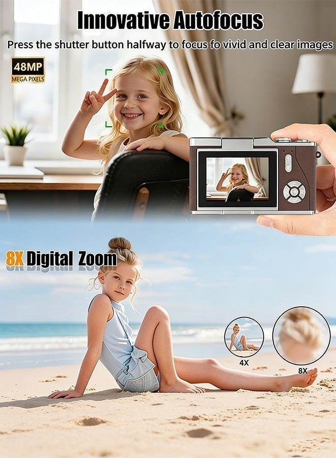 Makrystorm 4k CCD Digital Zoom Student Digital Camera 48MP Portable Digital Photography Camera 180° Flip Screen Selfie Camera，with 128GB SD card - Image 4